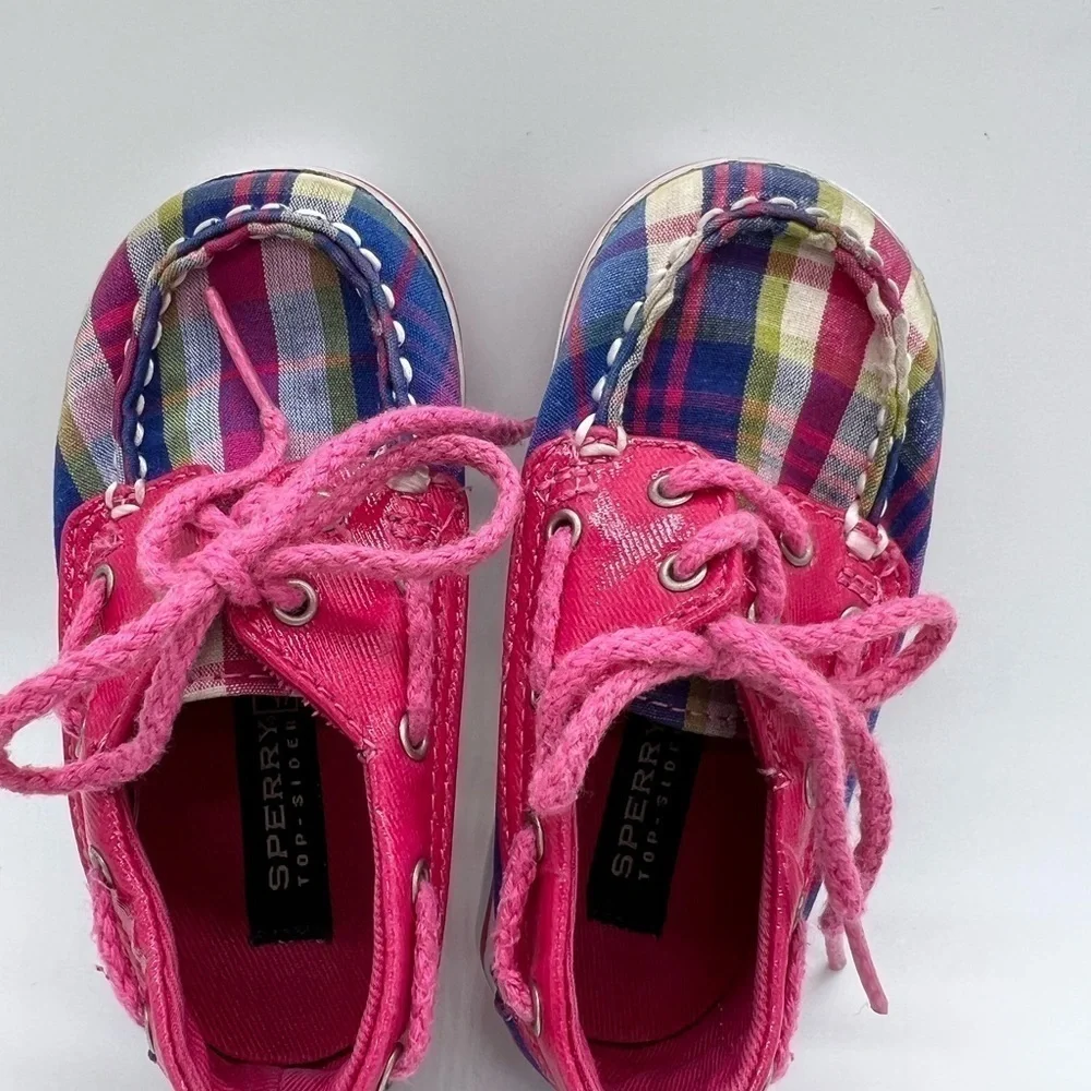 SPERRY TOP SIDERS BABY GIRL PINK AND BLUE PLAID SIZE CRIB 4